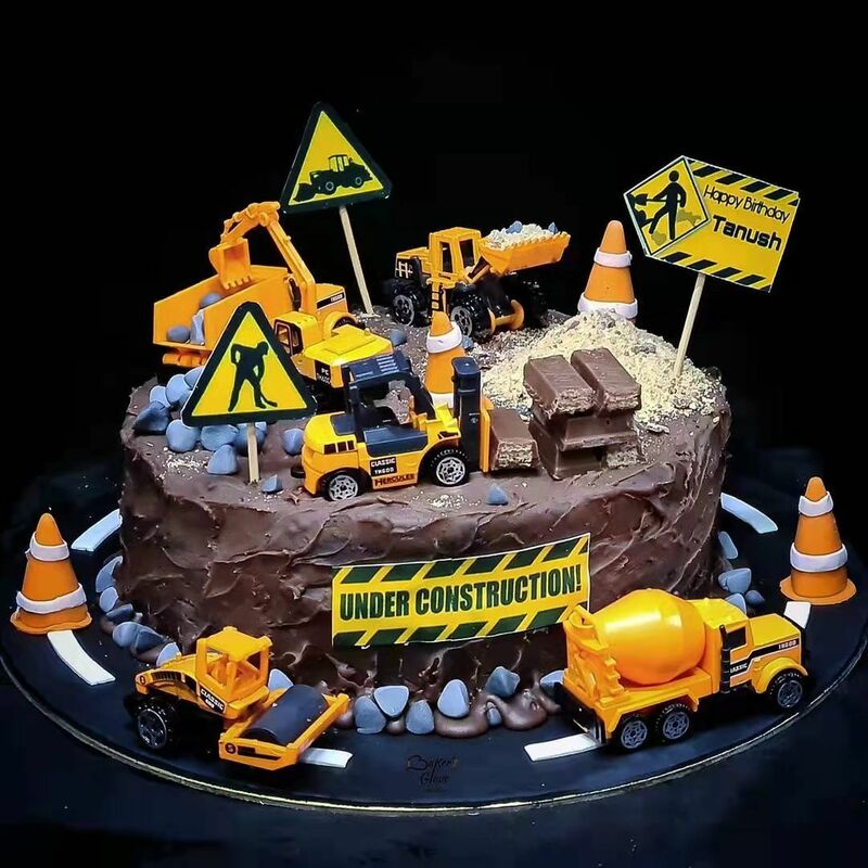 1set Construction Cake Topper Multi Type Excavator Bulldozer Toppers for Boy's Birthday Party Cake Decorations DIY Cake Supply