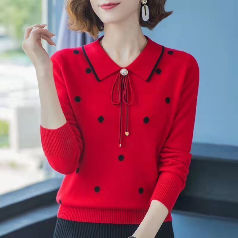 2023 musim semi dan musim gugur baru Fashion elegan santai wanita Pullover Sweater wanita paruh baya ibu serbaguna longgar Sweater wanita
