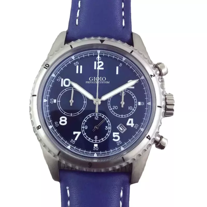 Luxury New Quartz Chronograph Men Watch Stainless Steel Black Blue Leather White With Date Watches