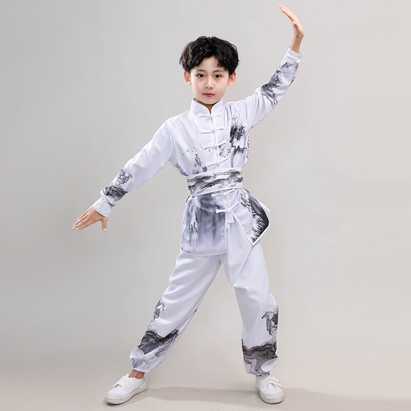 Zestaw Kung Fu dla dzieci wiosna jesień luźna rekreacyjna jednolita kolorowa odzież Tai Chi cienkie kostiumy Wushu chińska tradycja mundury