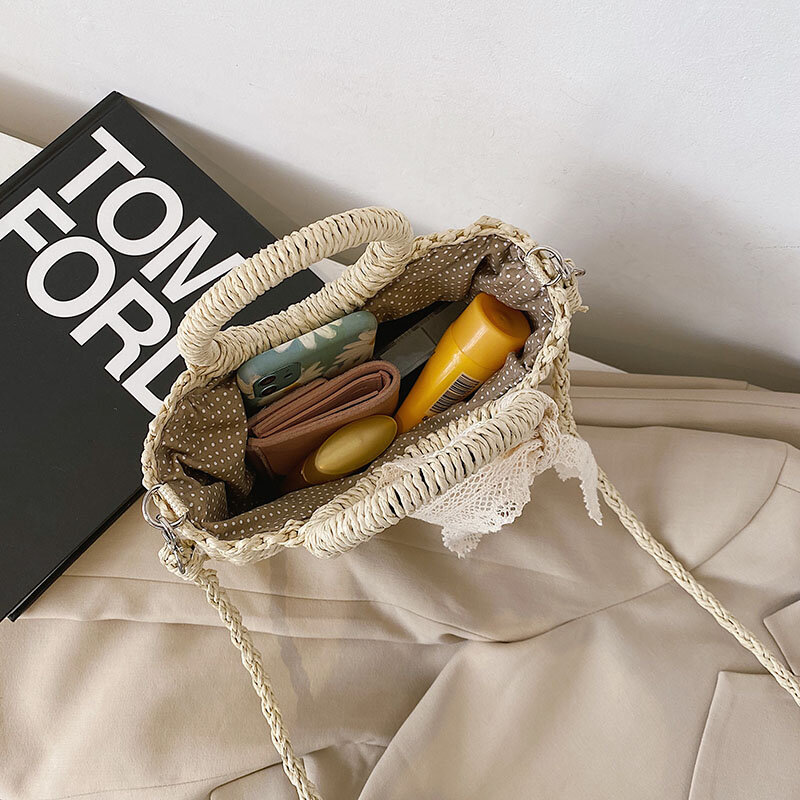 여성을위한 HOCODO 패션 밀짚 크로스 바디 백 여름 밀짚 여성 핸드백 여성 캐주얼 비치 숄더 백 Handmad Rattan Bag