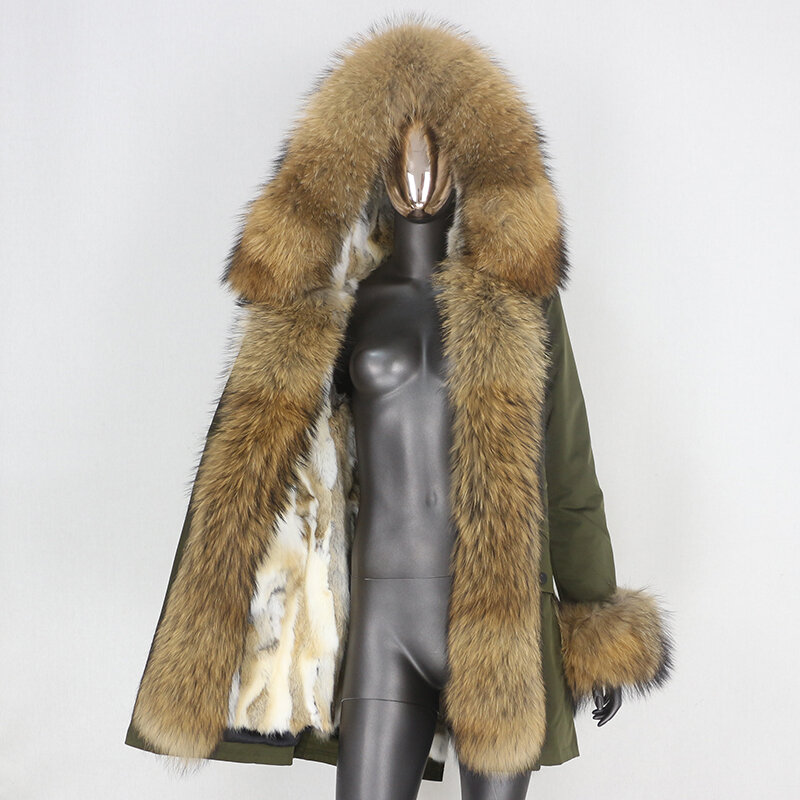 FURYOURSELF 2023 giacca invernale impermeabile donna Parka lungo vera pelliccia di coniglio cappotto di pelliccia di procione naturale cappuccio caldo Streetwear