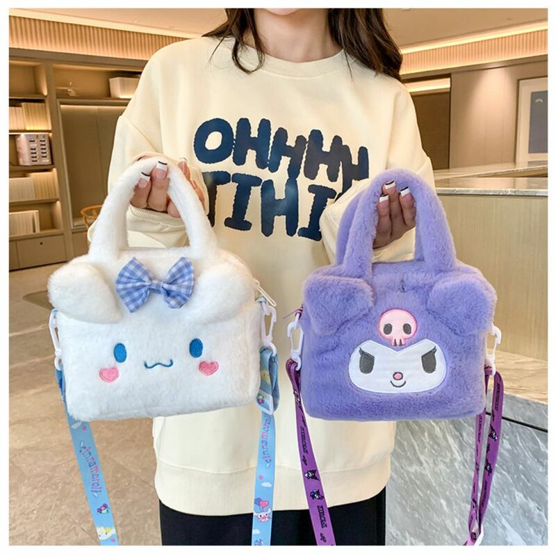 Sanrio-Bolsa de felpa Kawaii Kuromi Cinnamoroll Melody, bolso de mano de Anime de dibujos animados, bolso cruzado, bolsas de almacenamiento de viaje para cosméticos, regalos para mujeres y niñas
