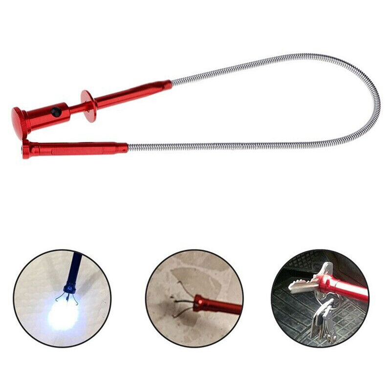 Herramienta de recogida magnética, recogedor de luz LED de 4 garras, resorte Flexible, agarre magnético, recogedor de basura, extensión de brazo