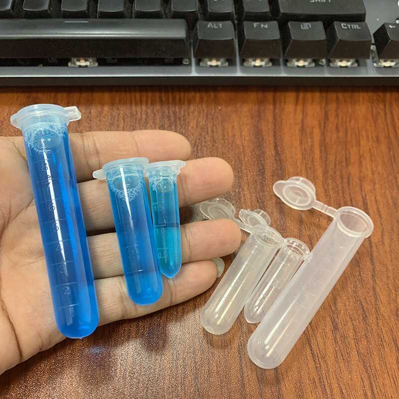 10個の透明なマイクロプラスチック部品,2ml/5ml/10mlのボトル,実験用品の透明な容器のキャップ