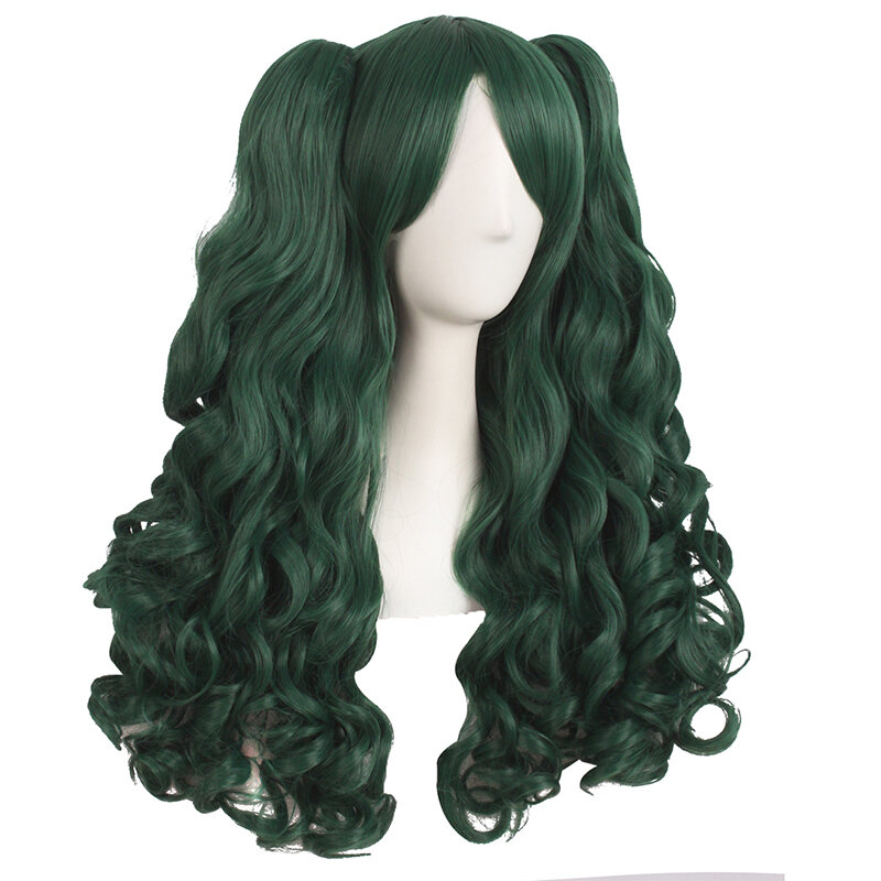 Парик женский длинный кудрявый с хвостом, парик для конского хвоста в стиле "Лолита", пара крупных волн, темно-зеленые аниме на всю голову