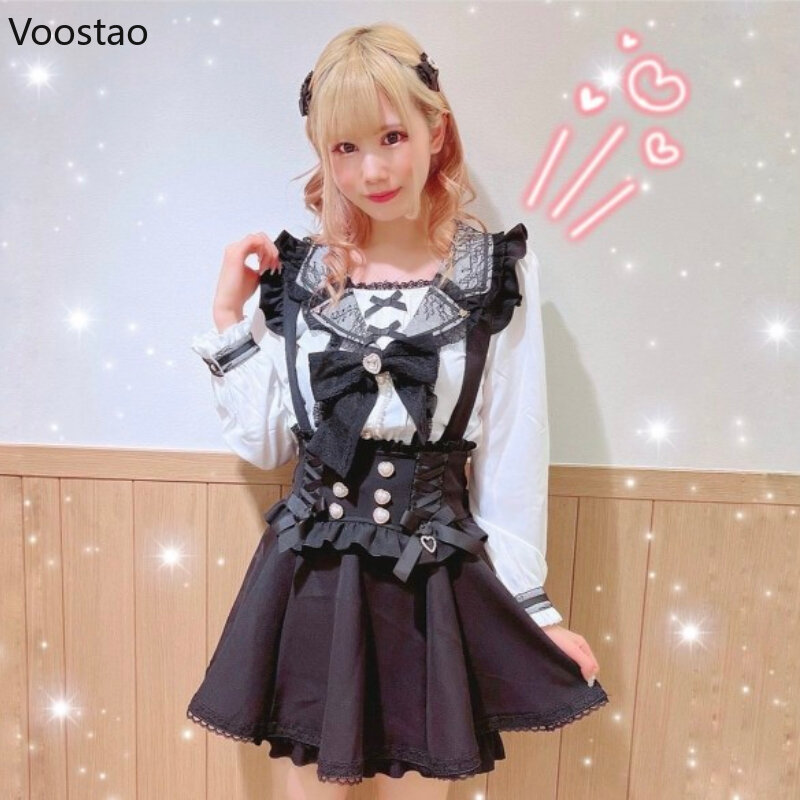 Japanese Gothic Lolita Lace A-Line Mini saias, arco de fita, fivela de pérola de diamante, saia curta para meninas, doce e fofa