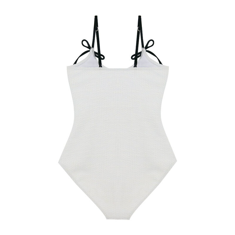 2024 Sexy White Bandage Trikini Swim Bathing Suit Monokini Halter Tie Brazilian Swimwear Women One Piece Swimsuit Korean Style