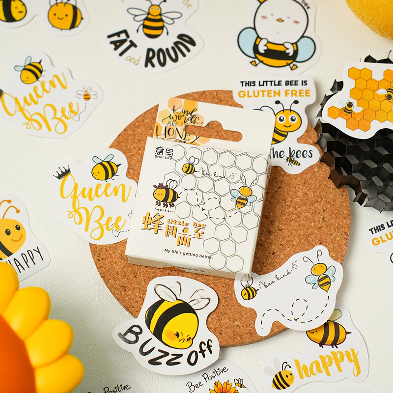 Set stiker lebah kecil, 46 buah Set stiker lebah madu kartun lucu dekorasi berperekat untuk Album buku harian segel hadiah A7624