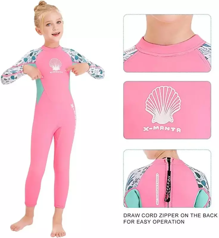 Terno de mergulho em neoprene para meninas maiô de manga comprida, roupas de medusa para água fria, 2,5mm