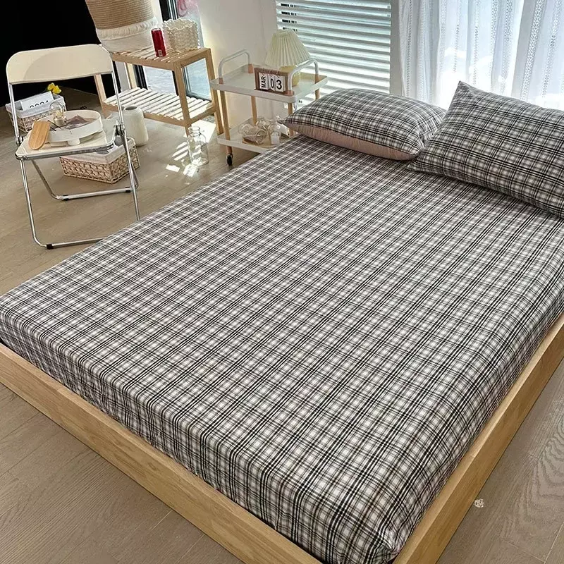 Pure cotton bedsheet single piece protective cover dust cover with raised student cotton plaid   164