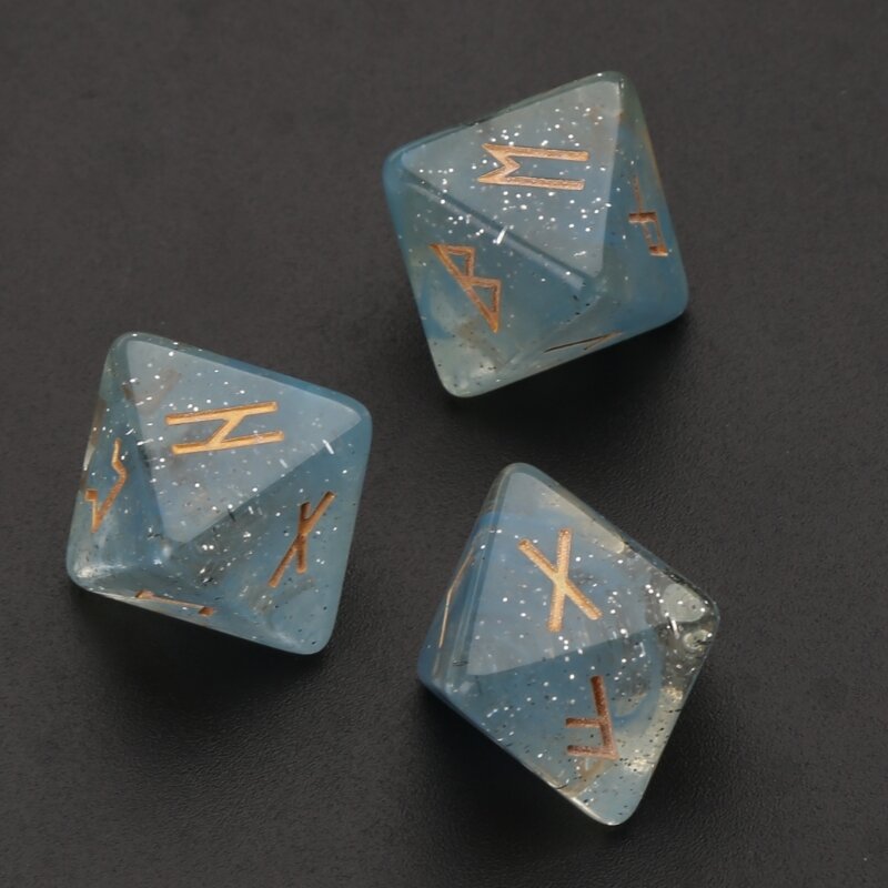 3 ชิ้น 8 ด้าน Rune Dices Polyhedral Divination ตารางม้วนลูกเต๋าเรซิ่น Dices