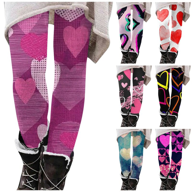Mallas ajustadas con estampado de corazón para mujer, Pantalones de cintura alta, Sexy, ropa de calle, Día de San Valentín