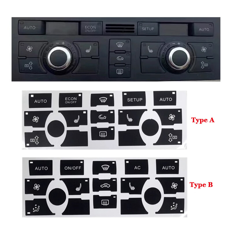 Botão Adesivos para Audi A6 e C6, Peças de Reposição Interior, Painel de Controle Climático, Decalques de Reparação, 2004 a 2011, 4F