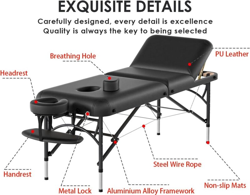 Профессиональный массажный стол CLORIS, портативный складной легкий 3-дюймовый стол для спа-салонов, тату-салонов, с регулируемой высотой и переноской