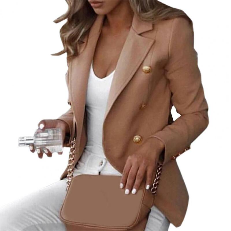 Manteau imbibé à double boutonnage pour femme, cardigan monochrome, revers de document, style d'affaires formel, poches, manches longues, veste de trajet pour femme