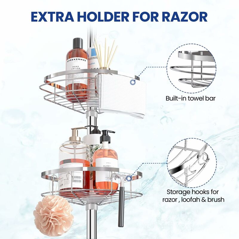 SEIRIONE-Rustproof Shower Corner Caddy Organizer, 4 prateleiras ajustáveis com tensão pólo, banheiro