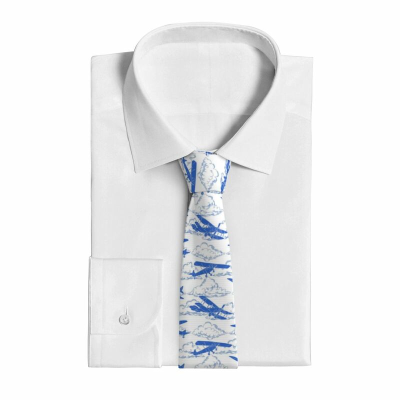 Gravata casual fina de gola estreita masculina, gravata clássica de nuvens magras e aviões, presente