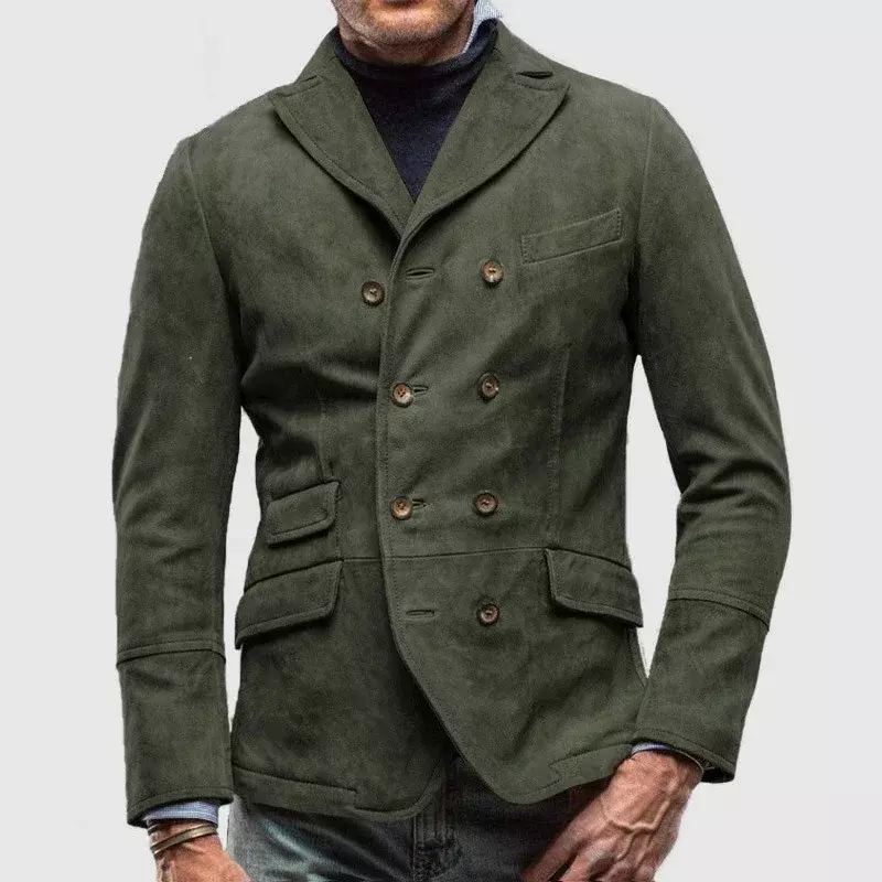 2024 primavera uomo giacche Vintage tinta unita manica lunga doppio petto cappotto con risvolto uomo abiti moda inverno Outdoor capispalla