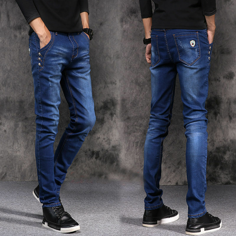 Calças jeans skinny estilo coreano masculina, roupas de grife masculinas, calça de vaqueiro escovada, jean cinza luxuoso, luxo, outono, inverno