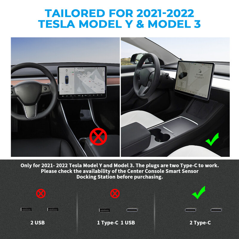 Hub de derivação do carregador rápido USB para Tesla modelo 3 Y, estação de ancoragem inteligente, adaptador do carro, extensão do divisor alimentado, 27W, 2021, 2022
