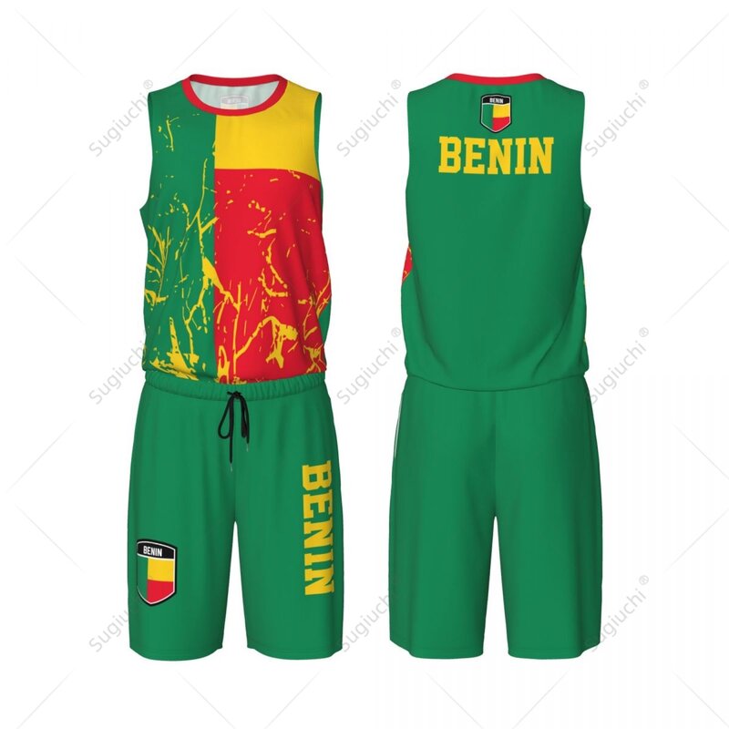 Conjunto de camiseta y pantalones de baloncesto para hombre, camiseta sin mangas, nombre personalizado, Nunber exclusivo, Bandera de Benín, Team-up