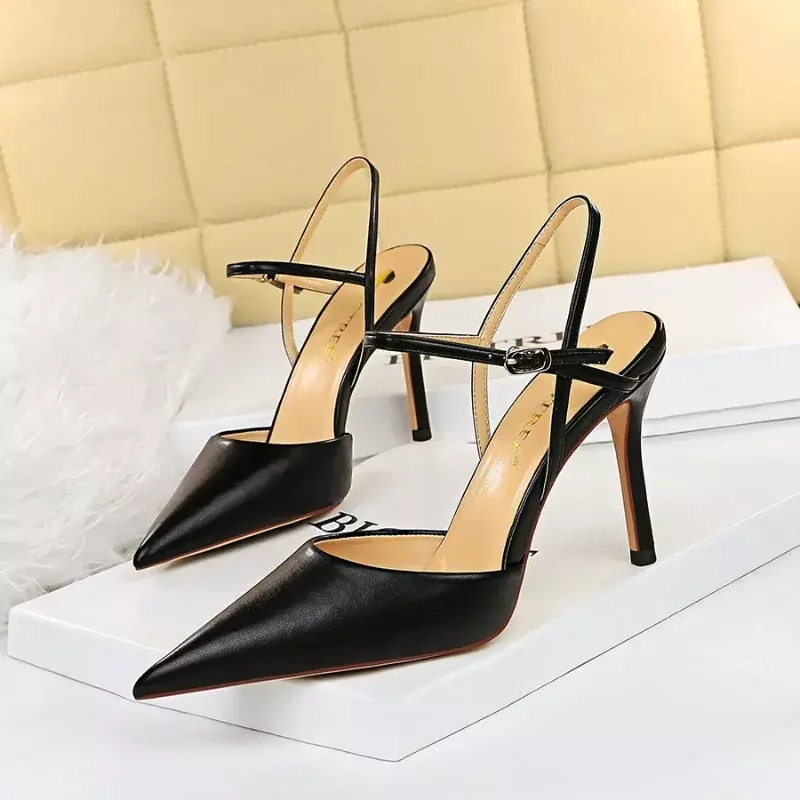 Сандалии женские на высоком каблуке 9,5 см, искусственная кожа, ремешок с пряжкой, тонкий каблук, вечерняя обувь в стиле ретро, для выпускного вечера