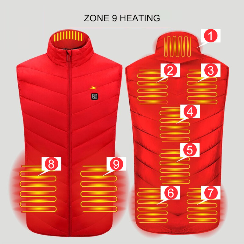 Jaket inframerah USB 4/8/9, pemanas tunggal pria musim dingin rompi panas elektrik rompi untuk olahraga Hiking ukuran besar