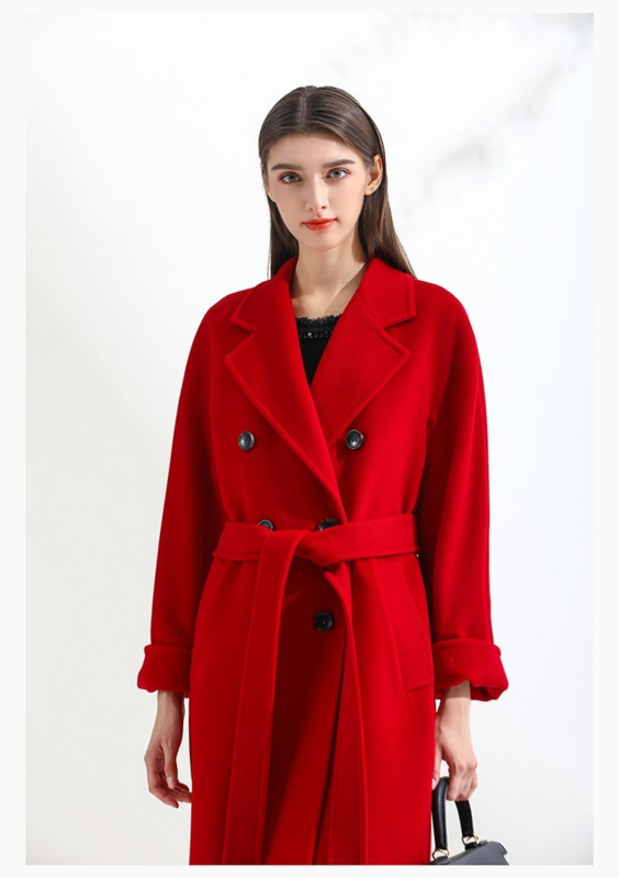 Новое высококачественное кашемировое пальто верблюжьего цвета с двубортным рядом пуговиц Женское шерстяное пальто средней длины для женщин