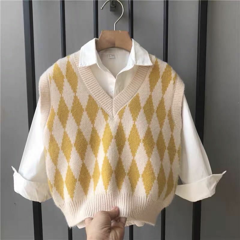 Zestaw swetrów dla chłopców 2024 wiosna i jesień nowa średniej wielkości koszula dziecięca kamizelka dwuczęściowy zestaw moda