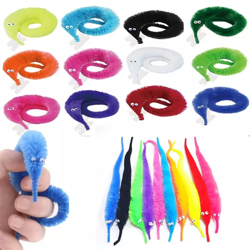20 Colors Fuzzy Worm Magic Props for Children Kids Beginners Wiggly Twisty Worm with Invisible String Party Favors Trick Toys