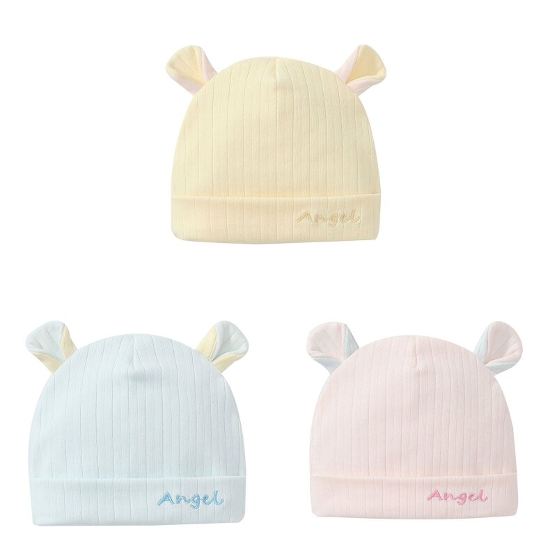 F62D Bawełniane czapki noworodkowe dla dziewczynek Maluch czapki dziecięce paski Niedźwiedzie uszy Niemowlę chłopcy