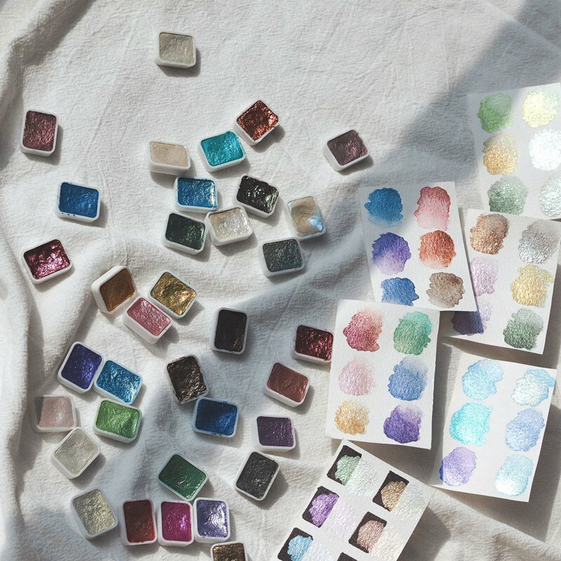 Juego de acuarelas metálicas sólidas de 6 colores, Mini 1ml, pinturas de uñas de Color agua brillante para pintar, suministros de Arte de Aquarela