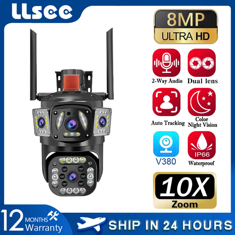 Камера видеонаблюдения LLSEE V380 Pro, 4G SIM,8 Мп, IP-камера безопасности, CCTV360, наружная водонепроницаемая, 360 управление наклоном, камера видеонаблюдения с двумя объективами
