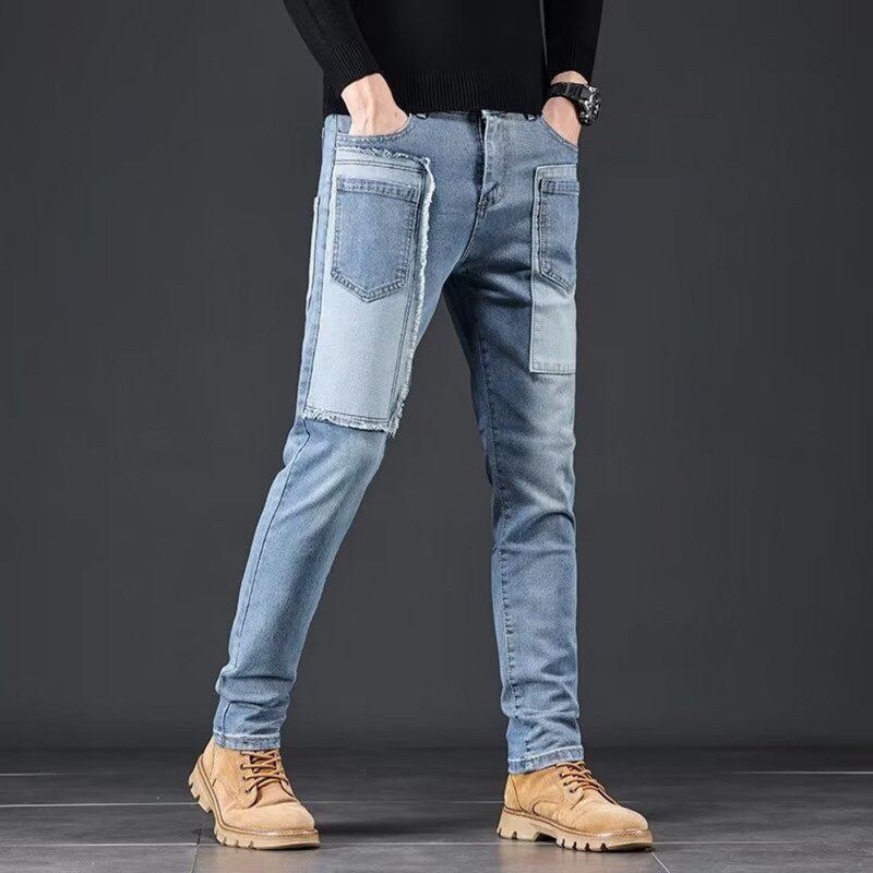Jeans estilosos rasgados para homens, calças jeans retas justas, roupas novas da moda, 2022