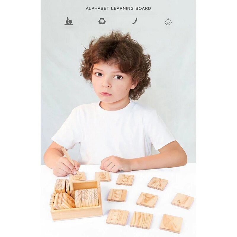 子供のための木製溝付き書道ボード、英語のアルファベット、早期教育玩具、学習玩具