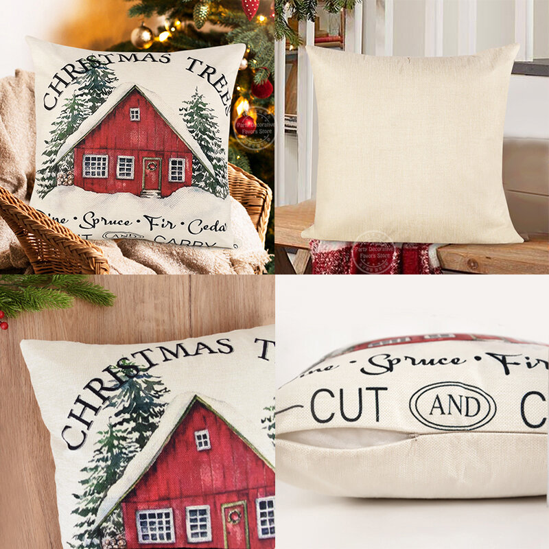 Juste de coussin joyeux Noël en lin, taie d'oreiller, arbre, cerf, canapé, décorations pour la maison, hiver, 45x45cm