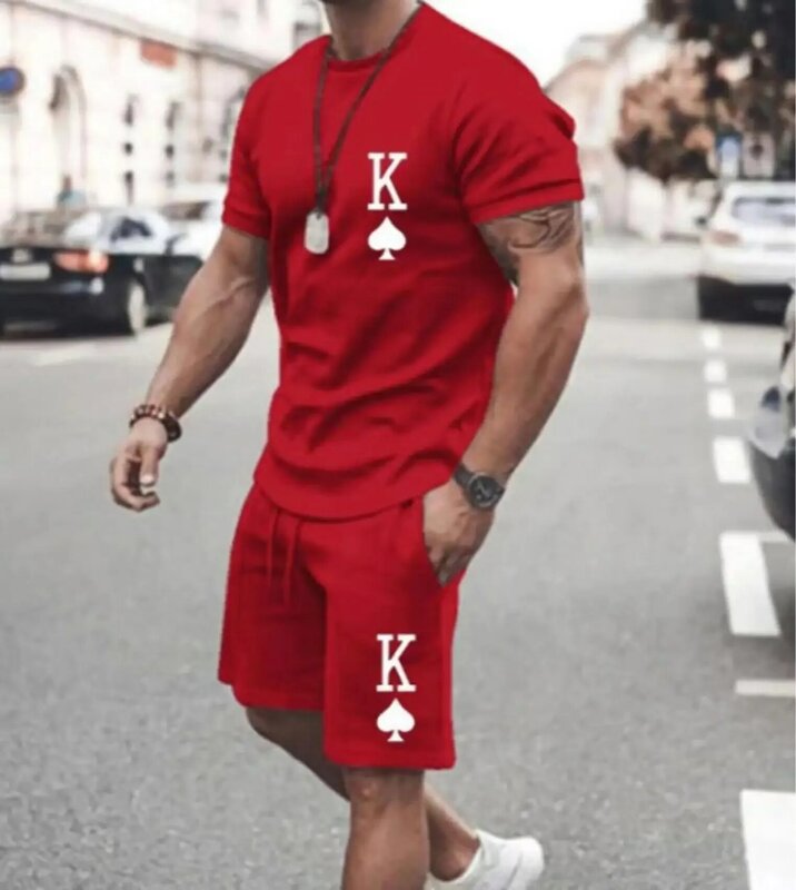 2024Conjunto de camiseta de manga corta con estampado 3D de picche King para hombre, pantalones cortos deportivos, trajes de 2 p