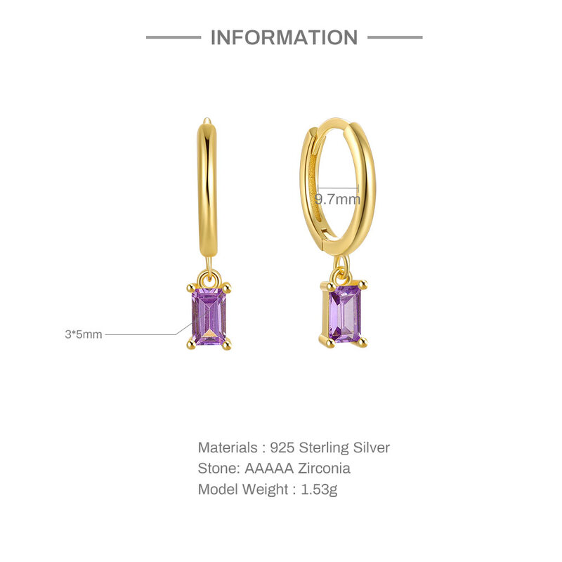 LENNIK Romantic Purple Zircon Small Hoop Earrings for Women Plata 925 Sterling Silver 18K Gold Plated Huggies Earring Fine Jewel