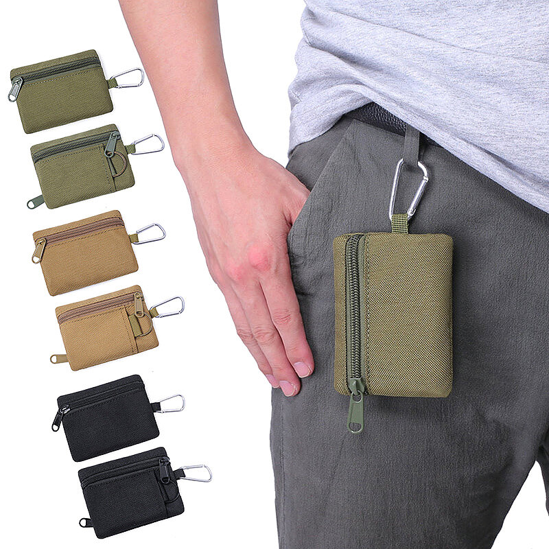 1ชิ้นกระเป๋าสตางค์ยุทธวิธีกระเป๋า EDC Molle กระเป๋าซิปกระเป๋าอเนกประสงค์กระเป๋าคาดเอวเดินทางยุทธวิธี dompet koin กับ carabiner
