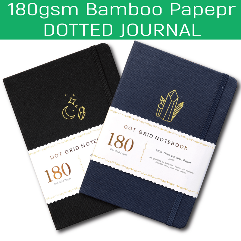 BUKE-Cuaderno punteado con páginas de cuadrícula de puntos, papel blanco grueso de bambú, cubierta de tela impermeable negra, 180gsm