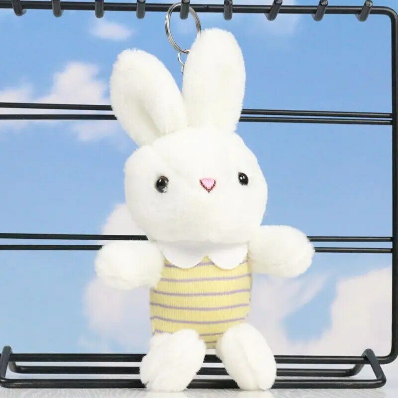 18CM caldo simpatico cartone animato coniglio ciondolo bambola peluche a righe coniglio bambola di stoffa borsa da scuola per bambini borsa fascino portachiavi bambola