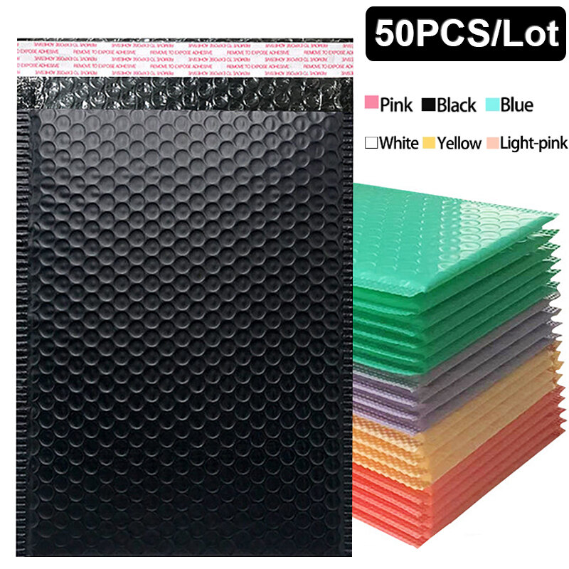 50 Stuks Zwarte Poly Bubble Mailers Gewatteerde Enveloppen Bulk Gevoerde Wrap Polymailer Zakken Voor Verzending Verpakking Maile Zelfzegel