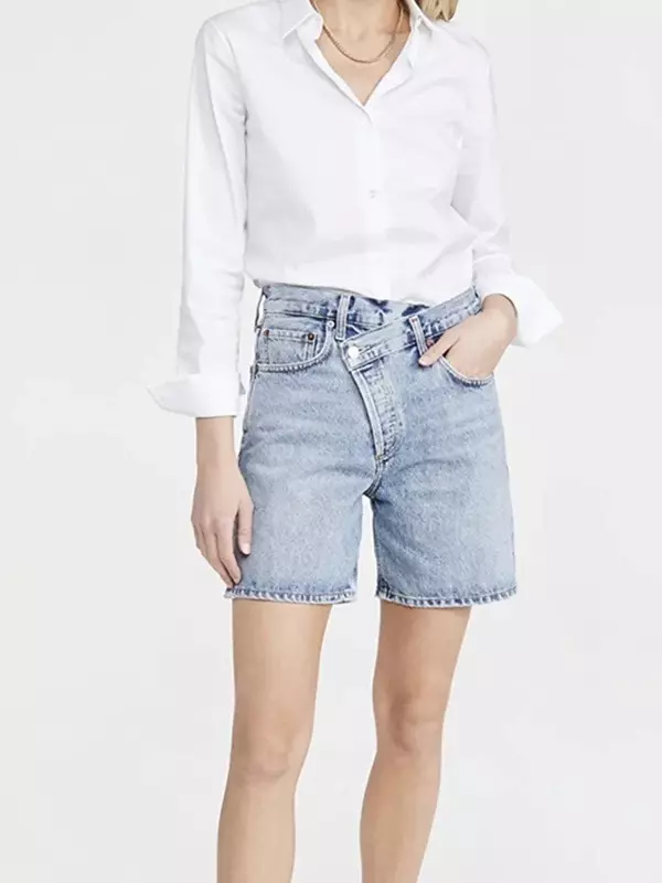 Женские джинсовые шорты, летние прямые шорты с пуговицами и высокой талией