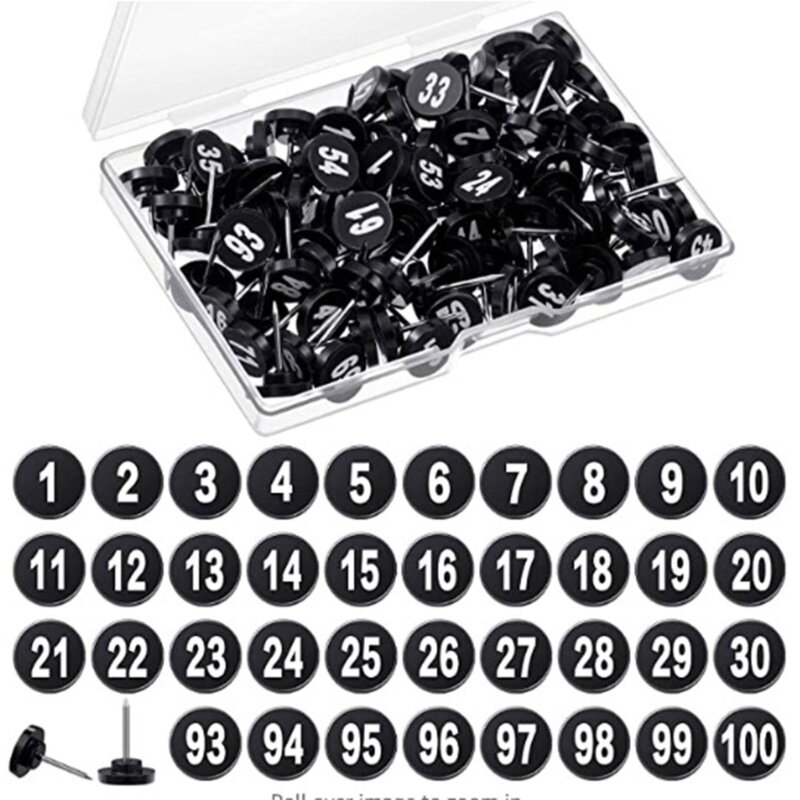 100 Pieces Numbered Pushpins from 1 to 100 Map Pin 6.3In Round Decoraive Thumbtack for DIY Photo Wall Cork Board