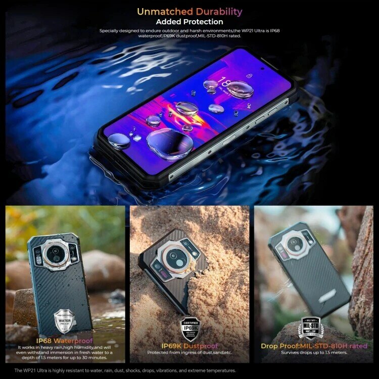 All'ingrosso OUKITEL WP21 Ultra 4G Smart Phone Thermal Imaging Sub Camera 12GB + 256GB 6.78 pollici impermeabile Dropproof Android