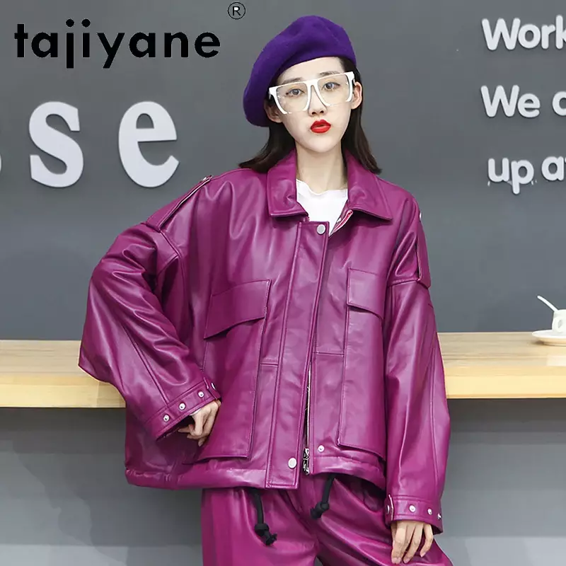 Tajiyane 2022หนังแท้เสื้อผ้าสำหรับ Ladues ของแท้ Sheepskin แจ็คเก็ต Oversize คุณภาพสูง Mujer Chaqueta TN1771