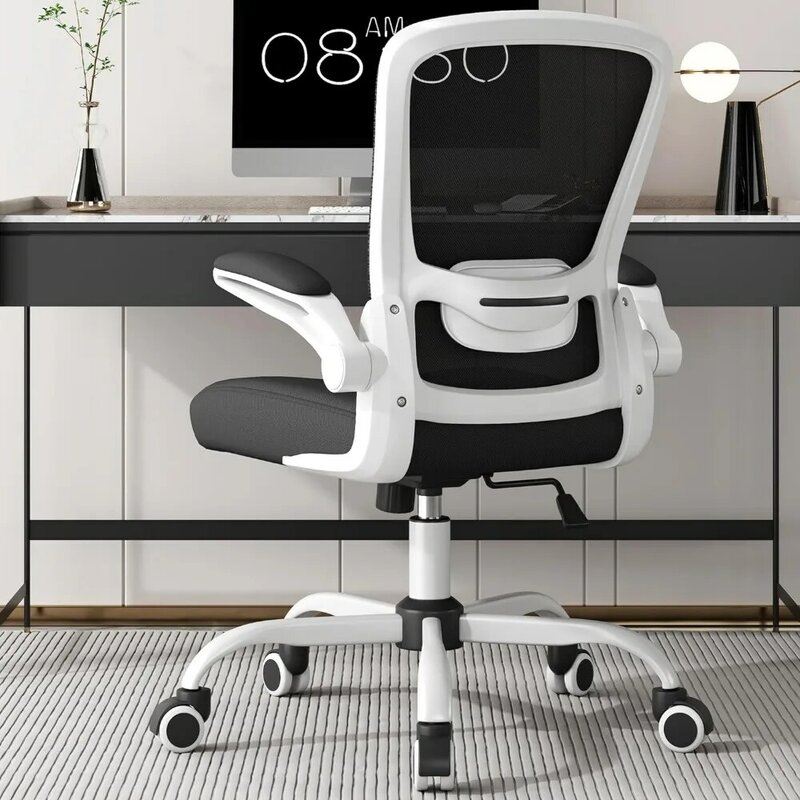 Silla de oficina ergonómica con soporte Lumbar ajustable, silla de ordenador de malla de espalda alta con reposabrazos abatibles