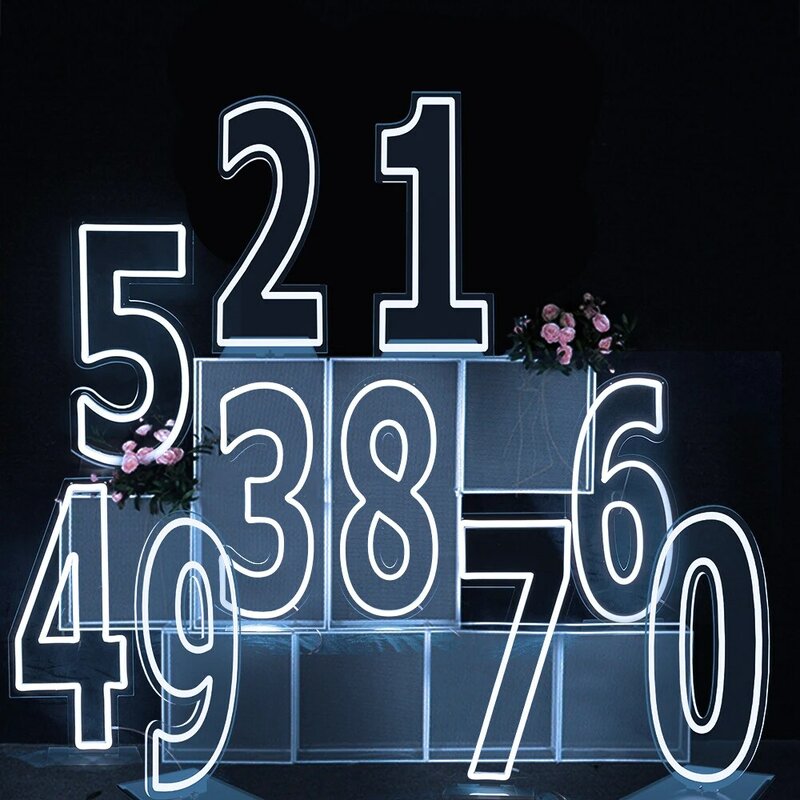 Números de néon 0 a 9 Conjunto Completo de 30 polegadas Grande Acrílico Light Sign Wedding Party White Background Birthday Gift