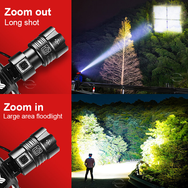 Xhp360 faróis ultrapotentes 18650, lanterna led de alta potência, recarregável, à prova d'água, pesca, acampamento, zoomable